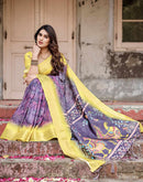 Dark Navy Blue Tussar Silk Printed Kalamkari Saree