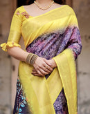 Dark Navy Blue Tussar Silk Printed Kalamkari Saree