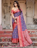 Dark Blue Tussar Silk Printed Patola Saree