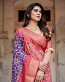 Dark Blue Tussar Silk Printed Patola Saree