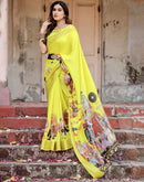 Yellow Tussar Silk Printed Kalamkari Saree