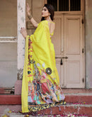 Yellow Tussar Silk Printed Kalamkari Saree
