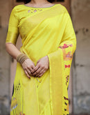 Yellow Tussar Silk Printed Kalamkari Saree