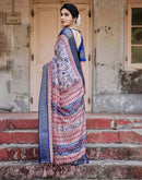 Grey Tussar Silk Printed Saree