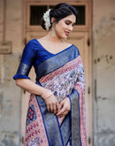 Grey Tussar Silk Printed Saree