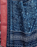 Dark Navy Blue Tussar Silk Printed Saree