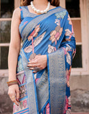 Blue Tussar Silk Printed Saree