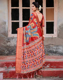 Red Tussar Silk Printed Kalamkari Saree