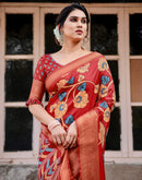 Red Tussar Silk Printed Kalamkari Saree