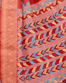 Red Tussar Silk Printed Kalamkari Saree