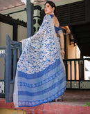 White Linen Printed Saree