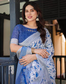 White Linen Printed Saree