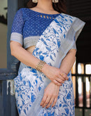White Linen Printed Saree