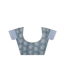 Dusty Blue Linen Printed Saree