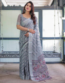 Grey Linen Printed Saree
