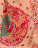 Rust Beige Cotton Linen Printed Saree