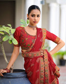 Red Georgette Printed Bandhani Saree