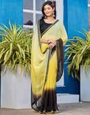 Yellow Georgette Lace Solid Saree