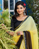 Yellow Georgette Lace Solid Saree