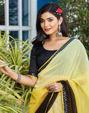 Yellow Georgette Lace Solid Saree