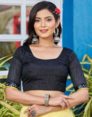 Yellow Georgette Lace Solid Saree