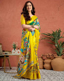 Yellow Tussar Silk Printed Kalamkari Saree
