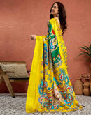 Yellow Tussar Silk Printed Kalamkari Saree