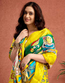Yellow Tussar Silk Printed Kalamkari Saree