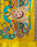 Yellow Tussar Silk Printed Kalamkari Saree