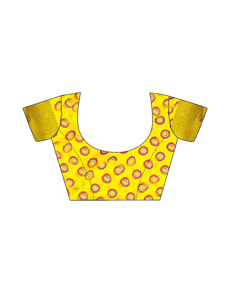 Yellow Tussar Silk Printed Kalamkari Saree