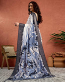 White Tussar Silk Printed Saree