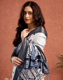 White Tussar Silk Printed Saree