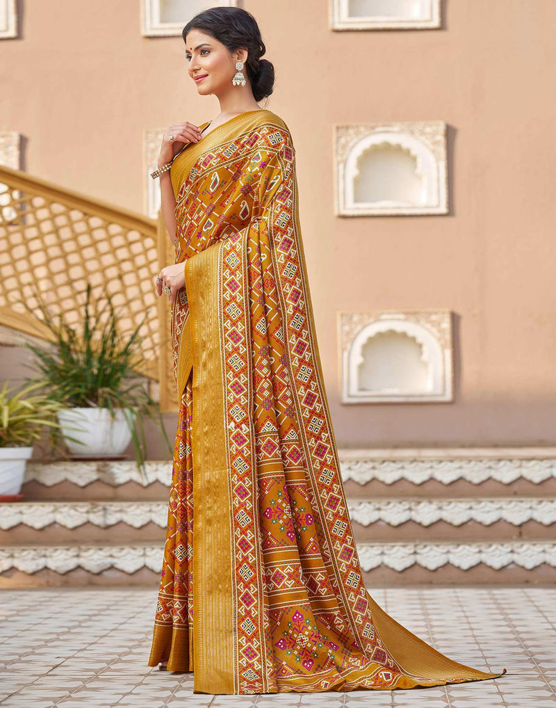Yellow Silk Printed Patola Saree