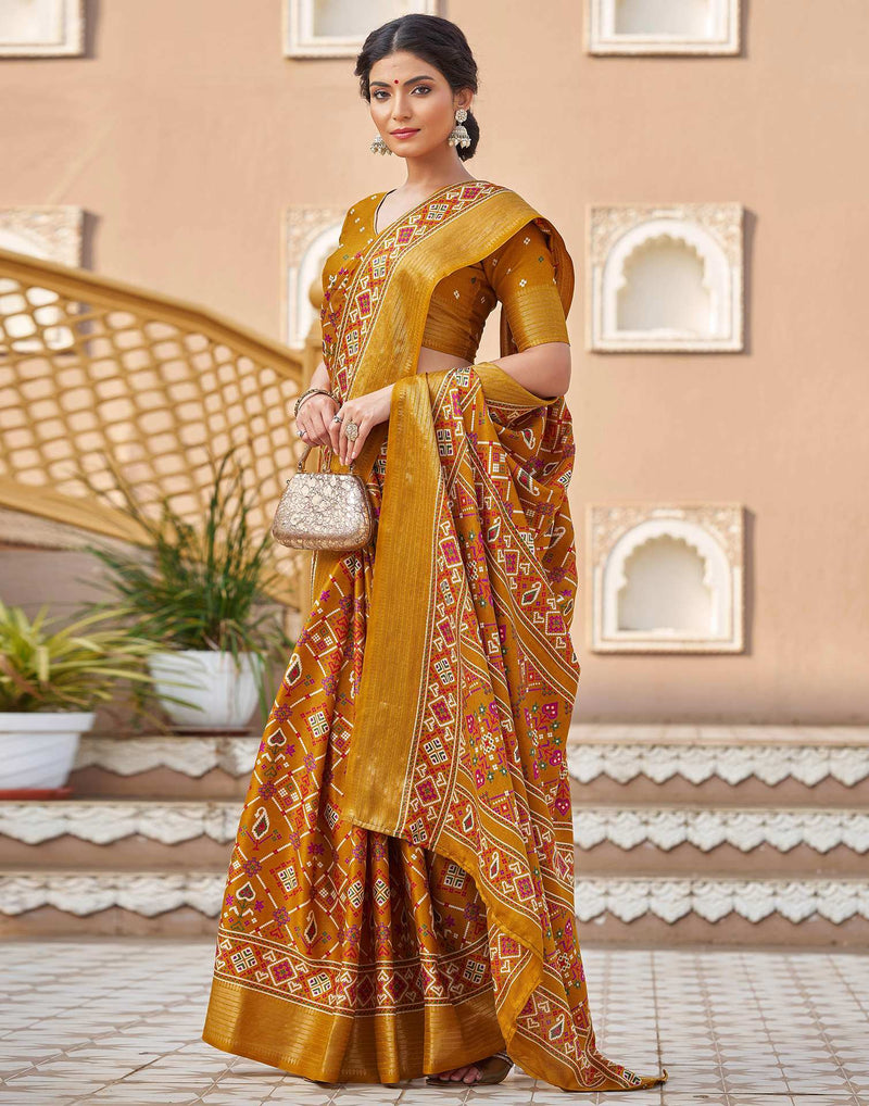 Yellow Silk Printed Patola Saree