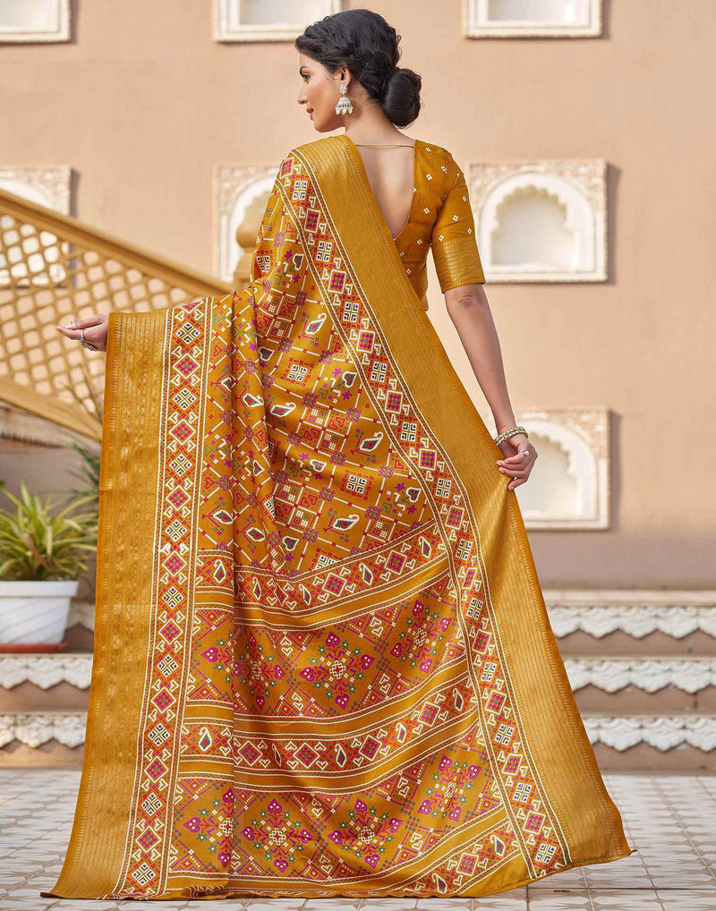 Yellow Silk Printed Patola Saree