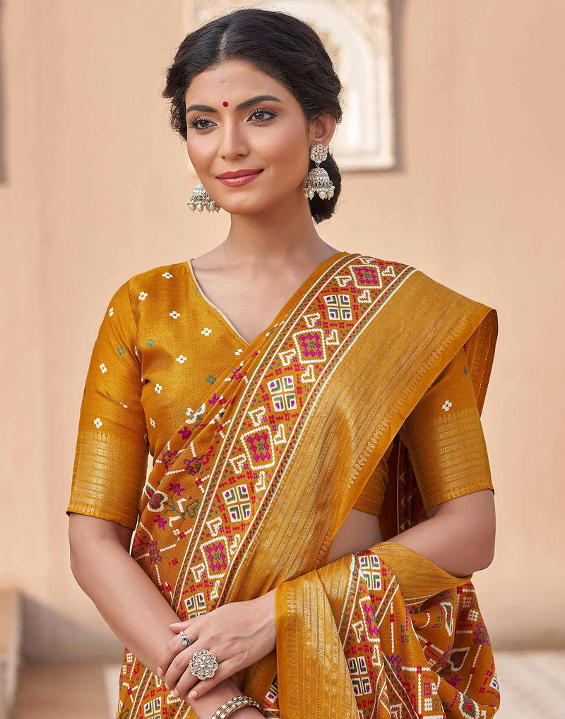 Yellow Silk Printed Patola Saree