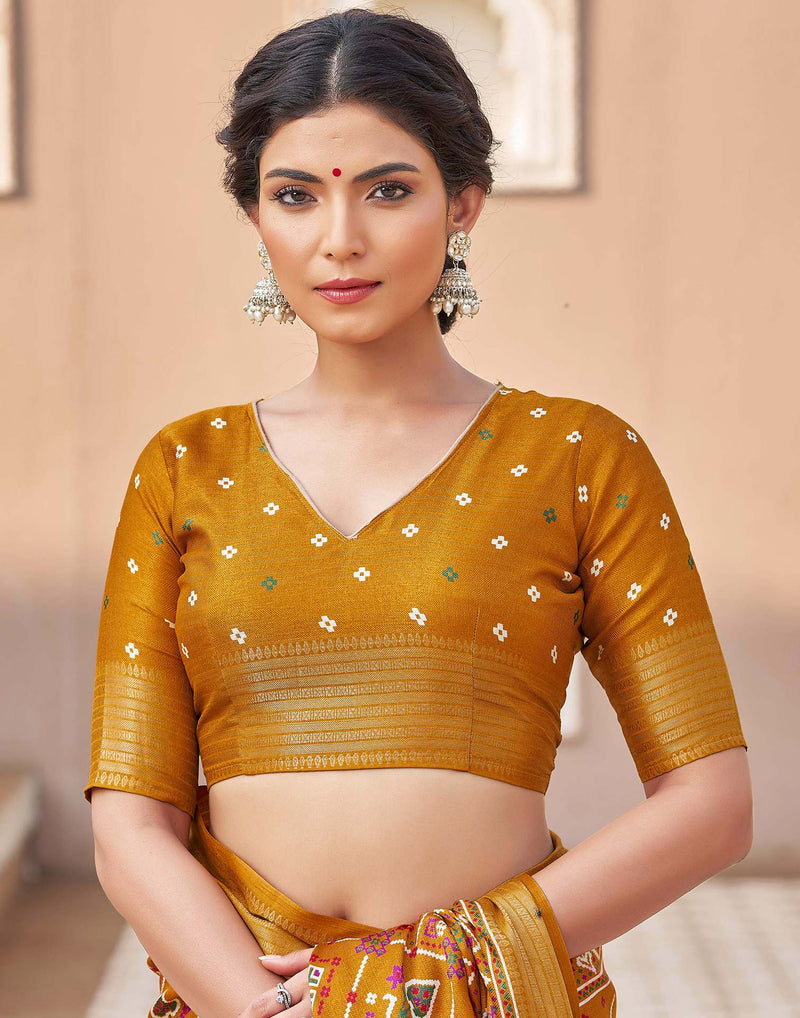 Yellow Silk Printed Patola Saree