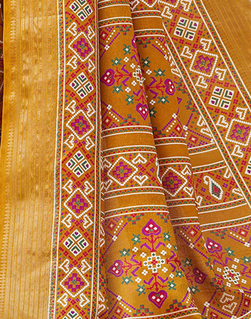 Yellow Silk Printed Patola Saree