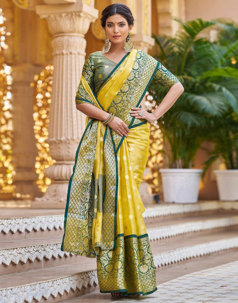 Yellow Silk Woven Banarasi Saree
