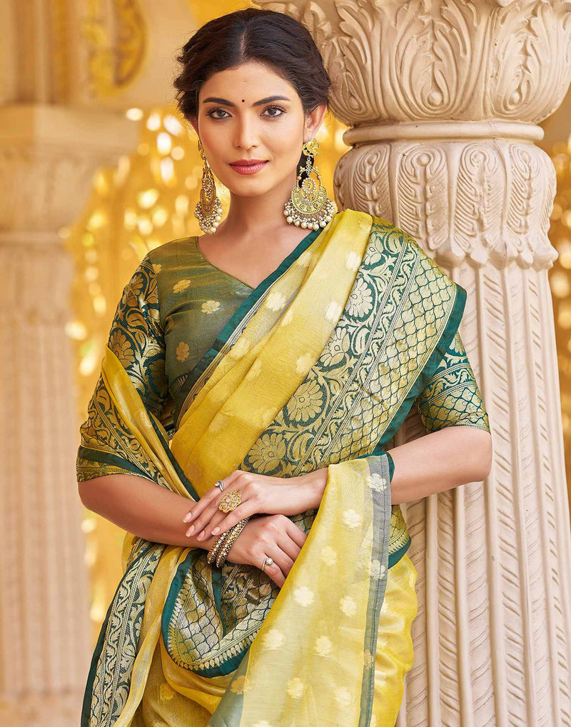 Yellow Silk Woven Banarasi Saree