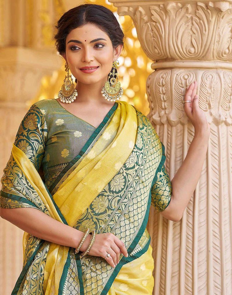 Yellow Silk Woven Banarasi Saree