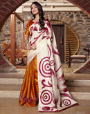 Off White Cotton Blend Printed Saree