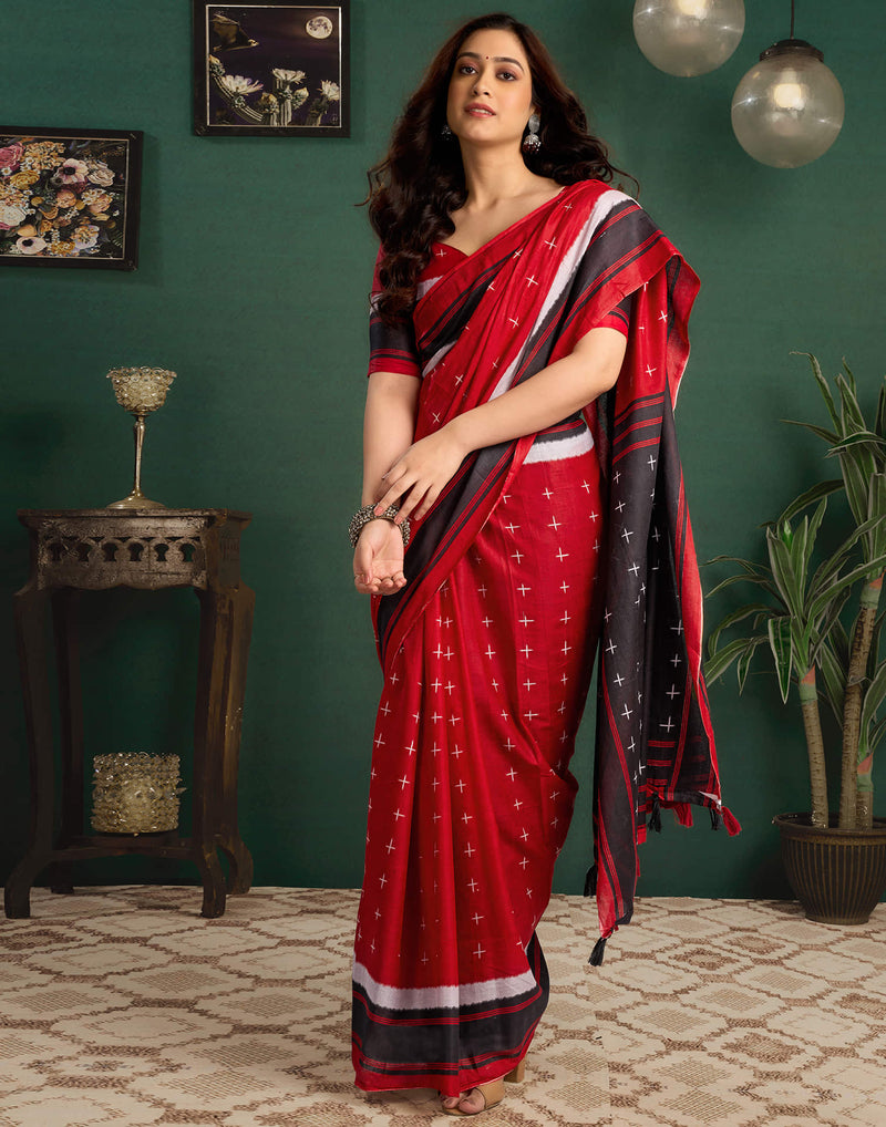 Black Cotton Printed Saree