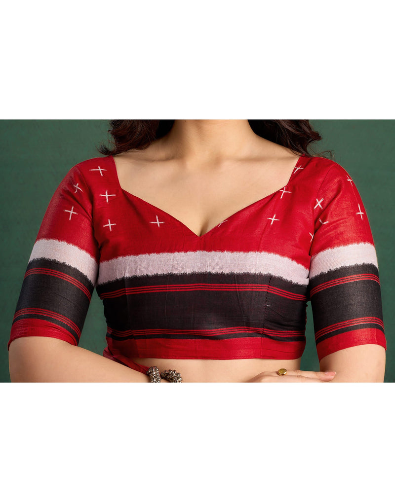 Black Cotton Printed Saree