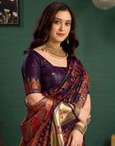 Wine Silk Minakari Banarasi Saree