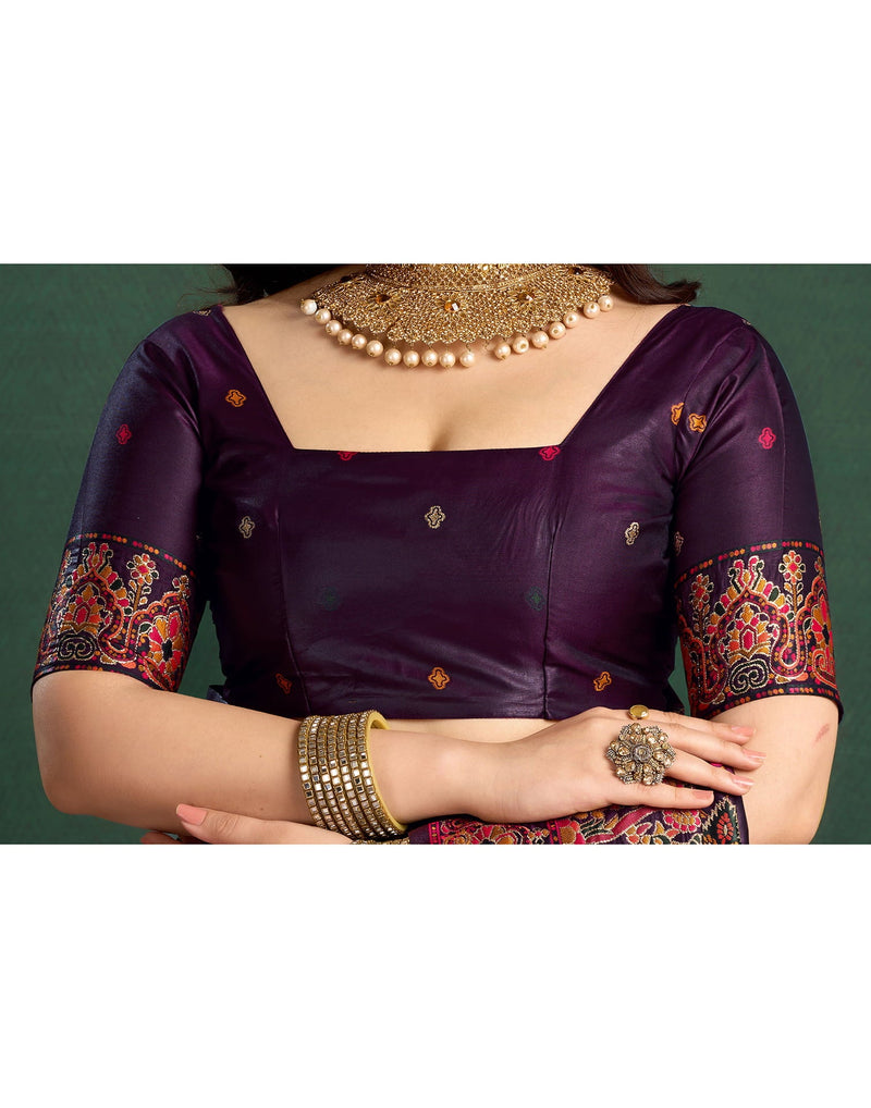 Wine Silk Minakari Banarasi Saree