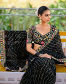 Black Georgette Printed Bandhani Saree