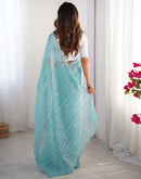 Aqua Blue Shimmer Sequence Embroidery Saree