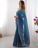 Rama Blue Shimmer Sequence Embroidery Saree