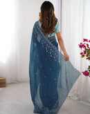 Rama Blue Shimmer Sequence Embroidery Saree